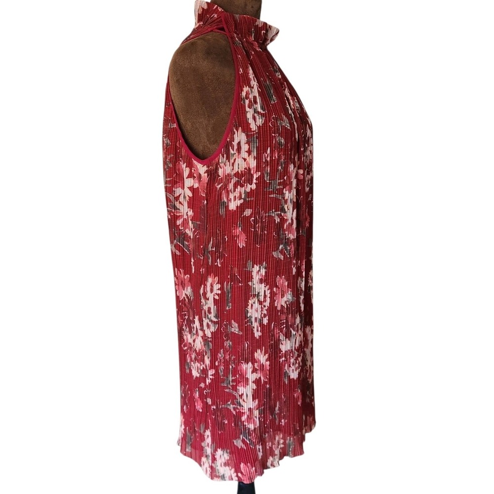 NWT Anthropologie Sundays Pleated Dress Red Meadow Floral Ruffle Neck S‎ $98 - Picture 3 of 7
